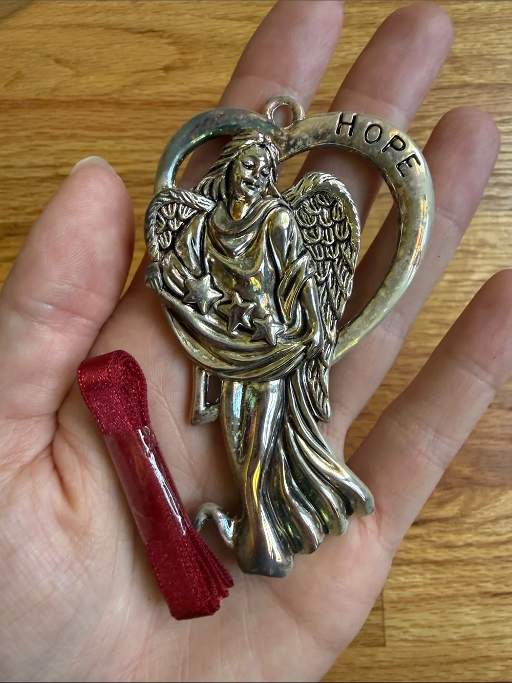 Gorham Silver Plated Angel Ornaments Hope Peace Love holiday Christmas decor